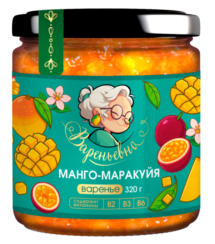 ВАРЕНЬЕ с сахаром Манго Маракуйя Вареньевна 320гр/6шт(БВ)