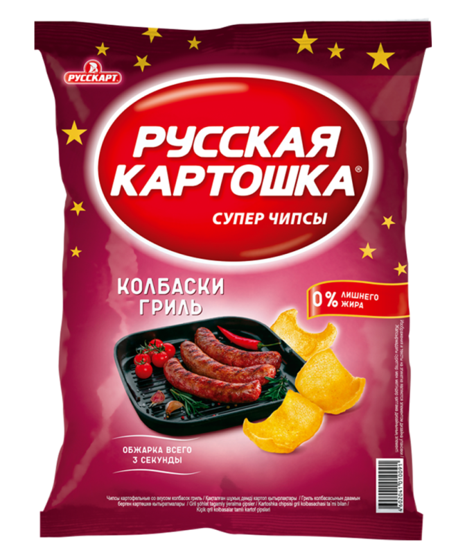 ЧИПСЫ фас Русская Картошка колбаски гриль 150гр/9шт(РС)