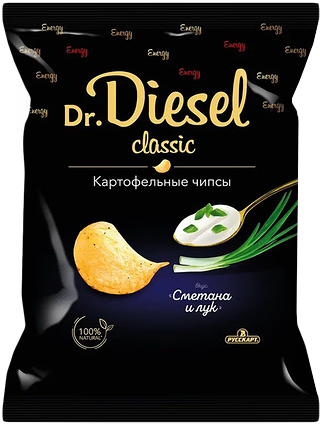ЧИПСЫ фас Dr DIESEL сметана и лук 120гр/20шт(РС)