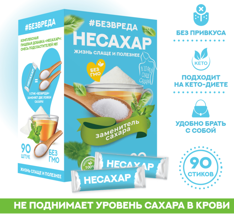 ПИЩ ДОБ НЕСАХАР Смесь подсластителей №1 сукралоза стики 90гр/24шт(БВ)