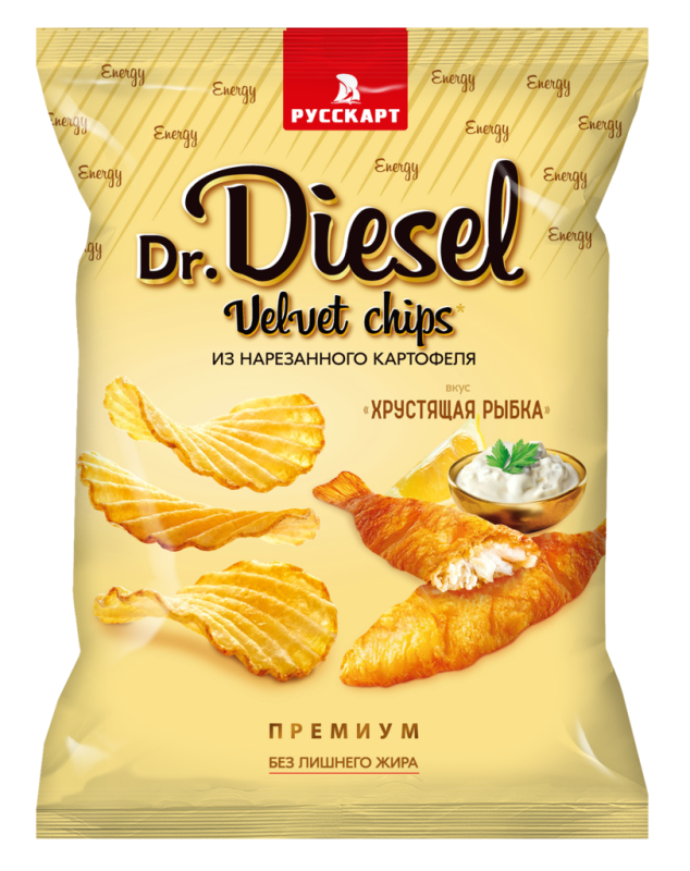 ЧИПСЫ фас Dr DIESEL хрустящая рыбка рифленые 120гр/20шт(РС)