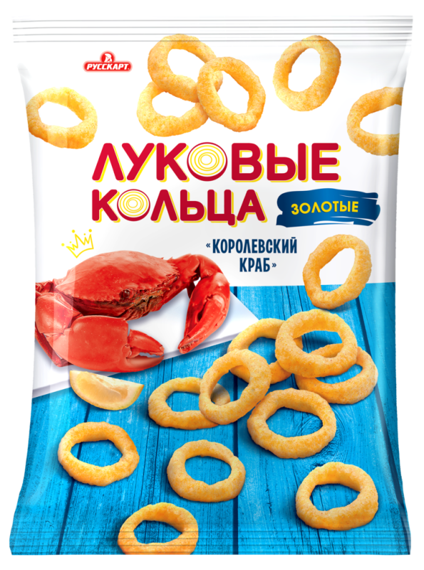 СНЭКИ Золотые луковые кольца королевский краб 90р/10шт(РС)
