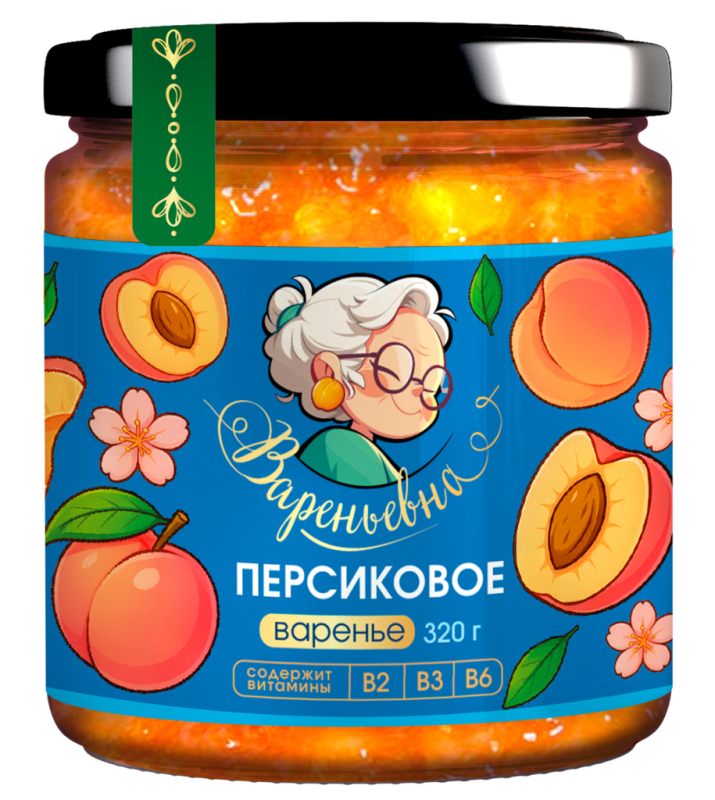 ВАРЕНЬЕ с сахаром Персик Вареньевна 320гр/6шт(БВ)
