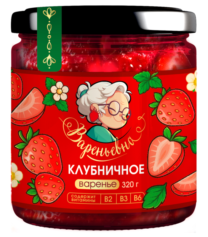 ВАРЕНЬЕ с сахаром Клубника Вареньевна 320гр/6шт(БВ)