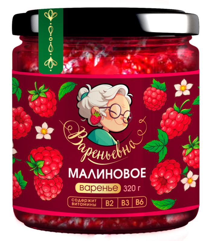 ВАРЕНЬЕ с сахаром Малина Вареньевна 320гр/6шт(БВ)