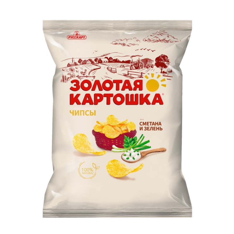 ЧИПСЫ фас Золотая Картошка сметана и укроп 85гр/24шт(РС)