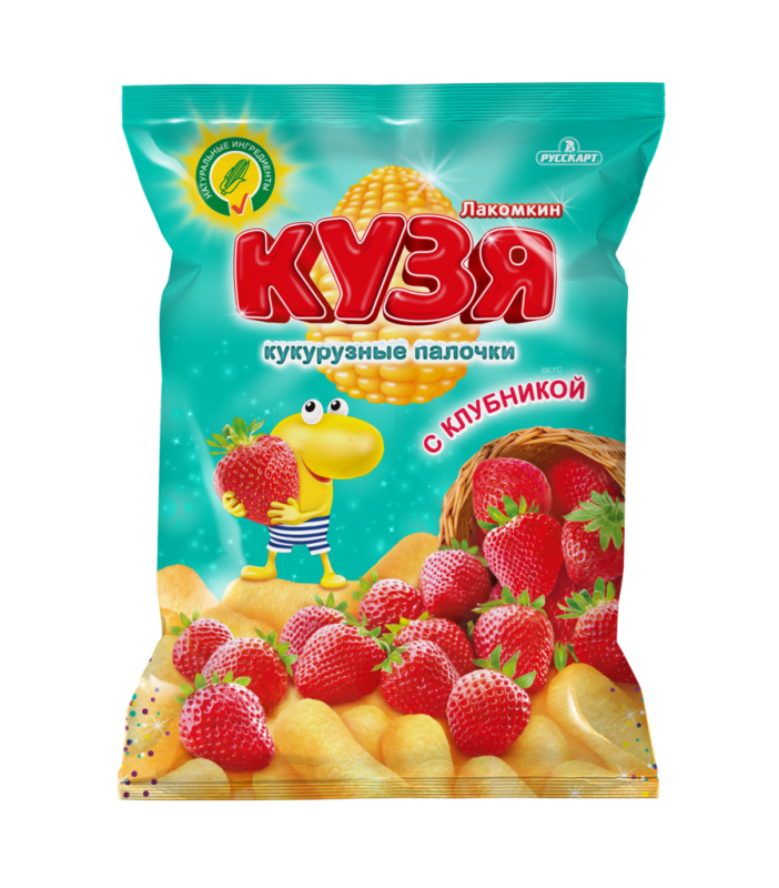 СНЭКИ Кузя Лакомкин кукурузные клубника100гр/15шт(РС)