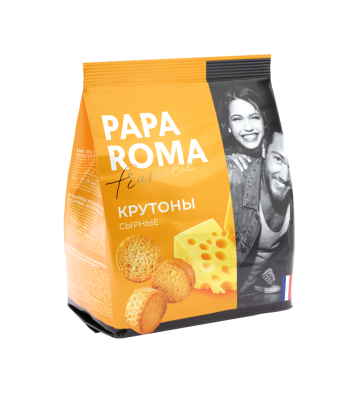 СУХАРИ фас PAPA ROMA крутоны сырные 100гр/22шт(АЕ)