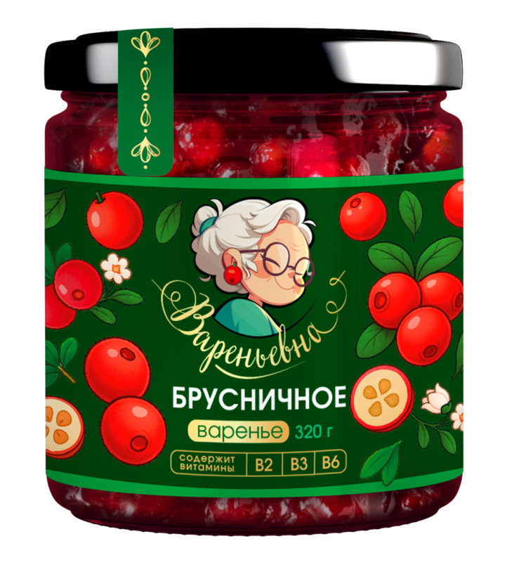 ВАРЕНЬЕ с сахаром Брусника Вареньевна 320гр/6шт(БВ)
